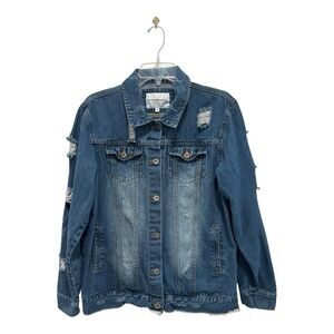 The Style Between Us Jean Jacket Womens‎ XL Blue Cotton Distressed Grunge Denim